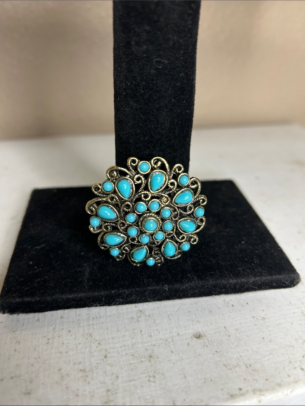 Synthetic Turquoise Floral Filigree Brooch - Women Jewelry